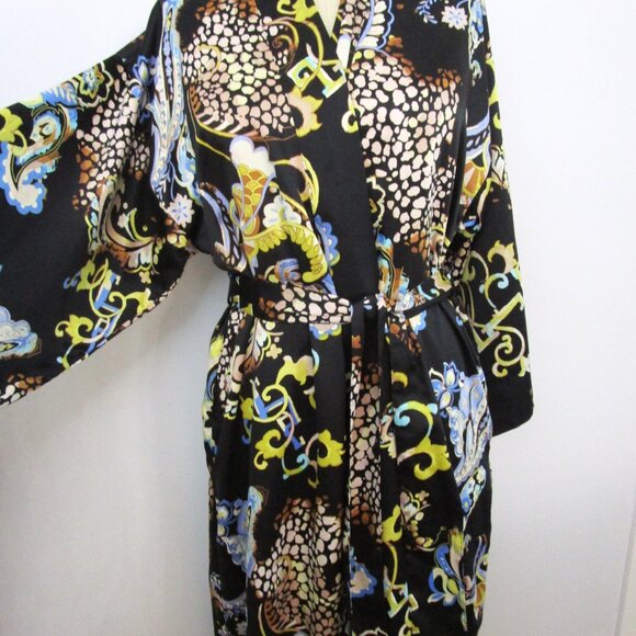 Long Wrap Lingerie Robe Provencial Paisley Print Black - Picture 3 of 10